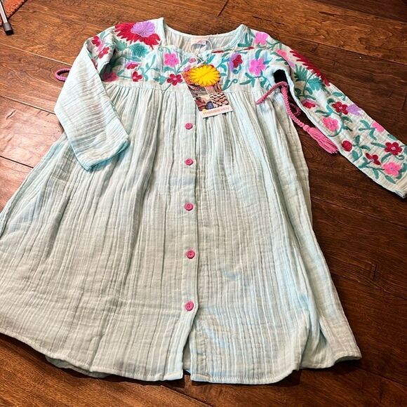 Masala Kids Pale Aqua Organic Aasha Dress, size 8 - Picture 1 of 8